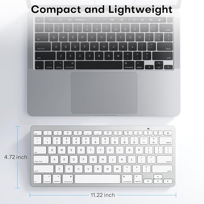 OMOTON Wireless Keyboard for Mac, Keyboard for Mac, Stable Bluetooth & Ultra-Slim Portable, Ergonomic Design, Compatible with MacBook Pro/Air/iMac, Silverwhite