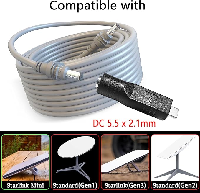 USB C Adapter Replacement for Starlink Mini, USB C Male to DC 5.5 x 2.1mm Female Power Cable Work with 20V/65W Power Bank or PD Charger