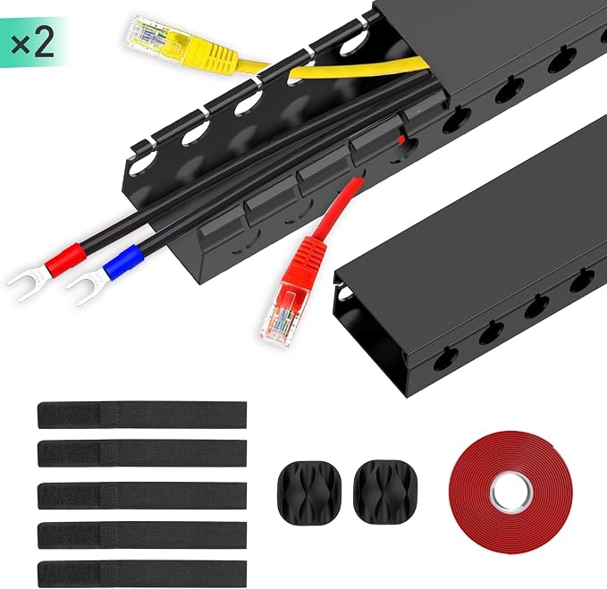 Updated Cable Raceway Kit - 31 (2X15.4) Inch Open Slot Wire Covers for Cords, Under Desk Cable Management System to Hide Under Desk/Tv/Computer/Net/Power Cords, (Pack 2) - Image 7