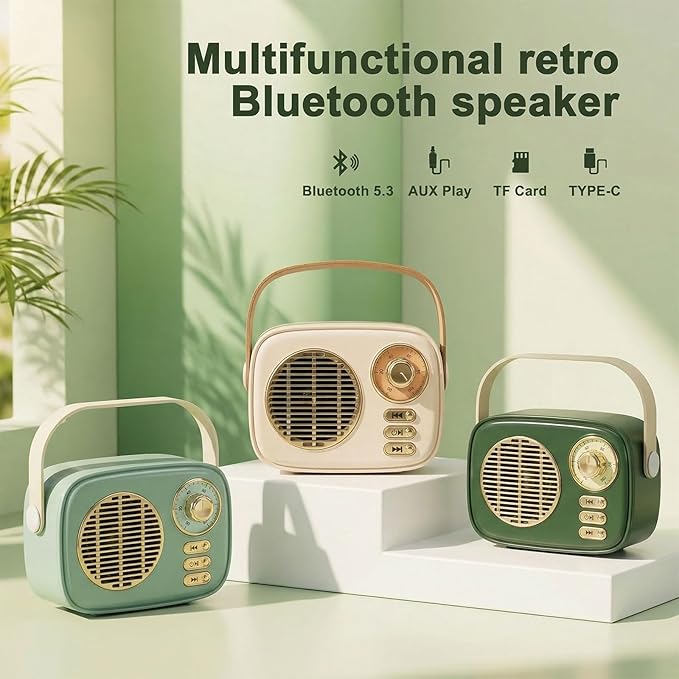 Retro Bluetooth Speaker, Vintage Decor, Gifts for Women Men Teen Girls,Portable Wireless Bluetooth Speaker, Cute Aesthetic Style for Office Kitchen Desk Bedroom Outdoor Support USB/TF Card/AUX (Beige)