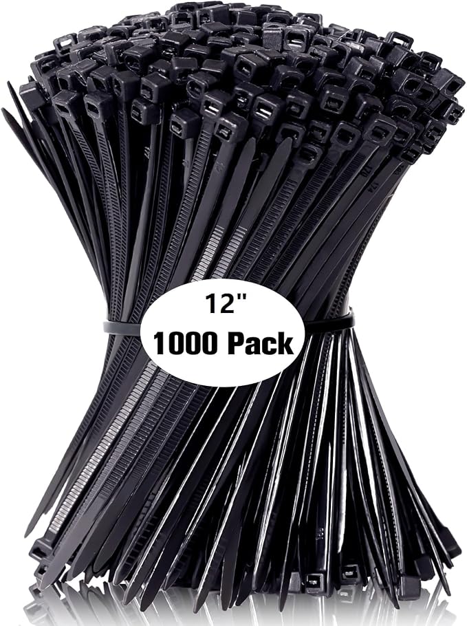 Zip Ties 12 inch, 1000 Pack Black Zip Ties, Self-Locking Nylon Cable Ties with 50 lb Tensile Strength,Wire Ties for indoor and outdoor use. - Image 8