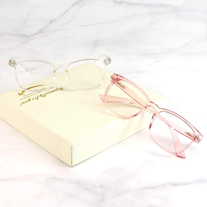 LifeArt 2 Pairs Blue Light Blocking Glasses with Spring Hinge, Computer Reading Glasses, Gaming Glasses, TV Glasses for Women Men (Clear&Pink, +2.50 Magnification)