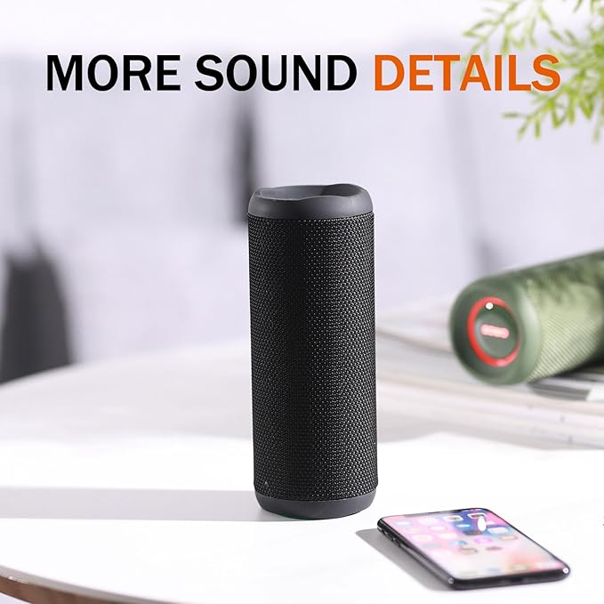 Wireless Portable Speaker,IPX7 Waterproof Bluetooth Speaker, 25W Loud Stereo Sound, Bassboom Technology, TWS Pairing, Built-in Mic, 16H Playtime with Lights for Home Outdoor - Black