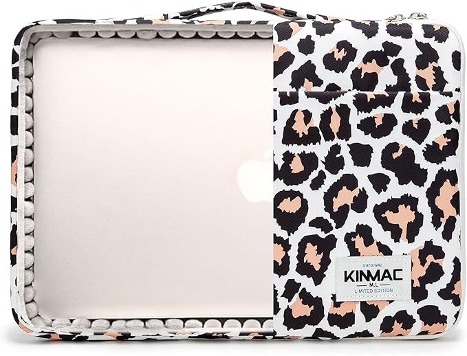 Kinmac 360 Degree Protective Laptop Sleeve Case Bag with Handle for MacBook Air 15 inch and 15 inch-15.6 inch HP Lenovo Dell ASUS Acer Laptop (Leopard-Pink)