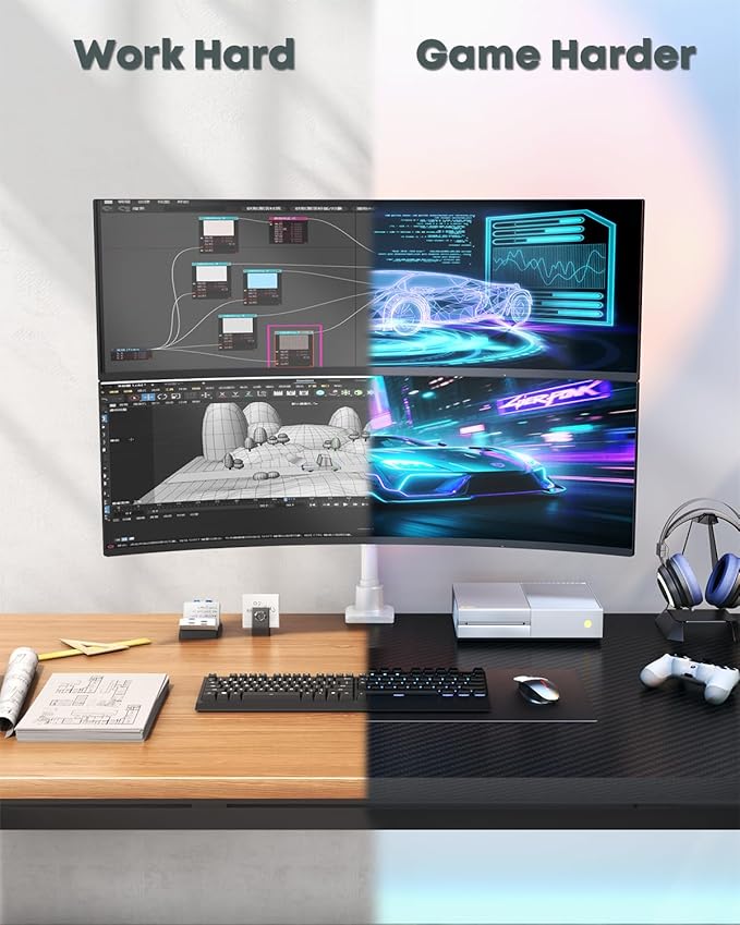 Dual Monitor-Arm Heavy Duty Ultrawide - 24-57 inch Vertical Dual Monitor Mount, Adjustable Stacked Double Monitor Desk Mount Stand, Max Load 59.4 lbs (per Arm), VESA 75/100 mm, White
