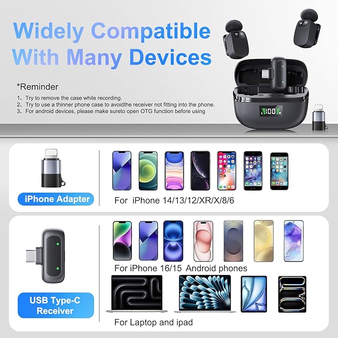 5g Mini Microphone for iphone17/16/15 Android, iPad. Lavalier Microphone Offers Super Crystal Sound, Newly Upgraded Noise Reduction Phone Mic for TikTok YouTube Podcast Vlog