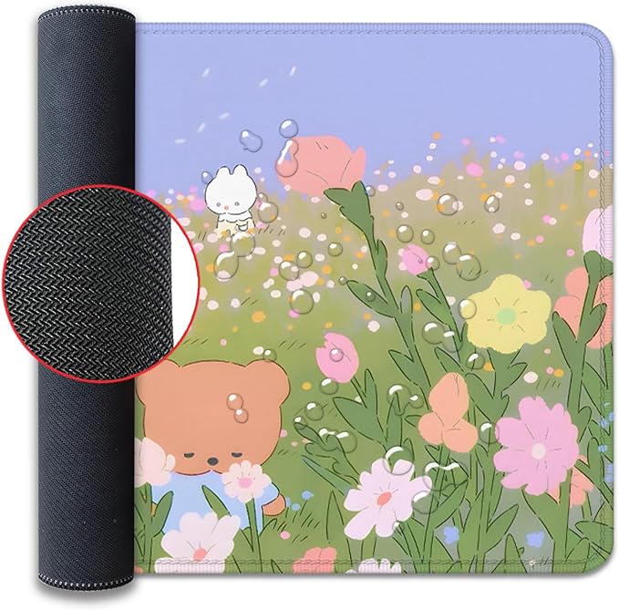 Flower Desk Pad Mouse Pad,Large Cartoon Cute Mouse Pads with Stitched Edges,Non-Slip Waterproof Rubber Base,Kawaii Nature Desk Mat for Desktop,Keyboard Pad for Office Home Work(27.5X11.8 in)