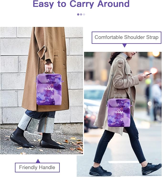 MoKo 13 Inch Tablet Sleeve Bag, Fits with 13 Inch New iPad Pro M5 & Air M4/M3, iPad Pro 12.9 M2&M1,Surface Laptop Go 12.4,Tab S8+/S9+ 12.4,Handle Carrying Case with Shoulder Strap, Purple Starry Sky