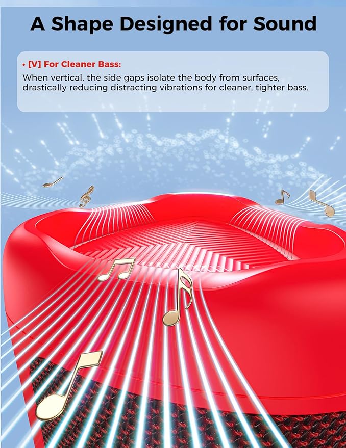Bluetooth Speaker with HD Sound, Portable Wireless, IPX5 Waterproof, Up to 20H Playtime, TWS Pairing, BT5.3, for Home/Party/Outdoor/Beach, Electronic Gadgets, Birthday Gift (Red)