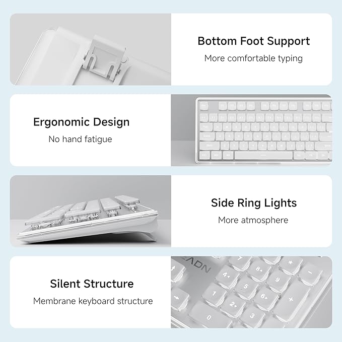 EWEADN X7S Wireless Keyboard with White Backlit, Metal Panel, 2.4G Rechargeable Computer Keyboard Silent Light up Full Size Cute Keyboards for Win & MAC - White