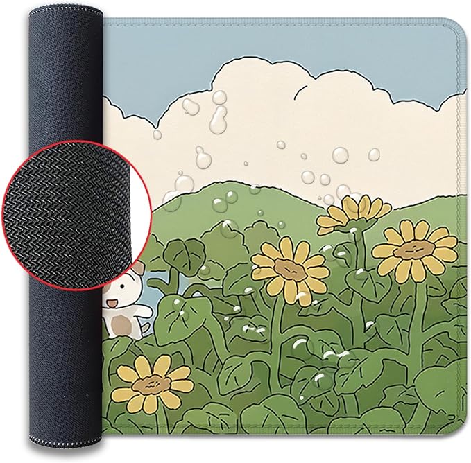 Sunflower Cute Anime Desktop Mat, Desk Mat for Keyboard and Mouse, Gaming Mat for Computer Office Home Work (27.5X11.8 in)