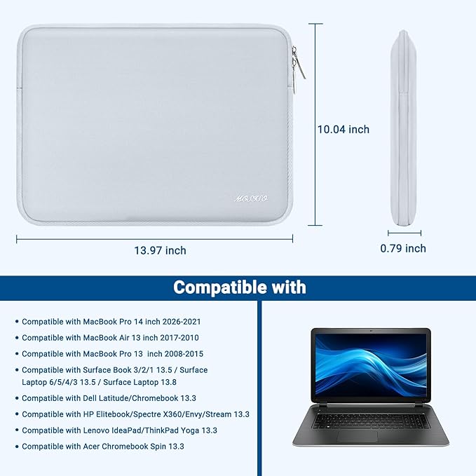 MOSISO Laptop Case 13.3 inch, 13-13.3 inch Laptop Sleeve Bag Compatible with MacBook Air/Pro 13/Pro 14 M5 M4 M3 M2 M1, HP Dell ASUS Lenovo, Neoprene Computer Sleeve Bag with Small Case, Baby Blue