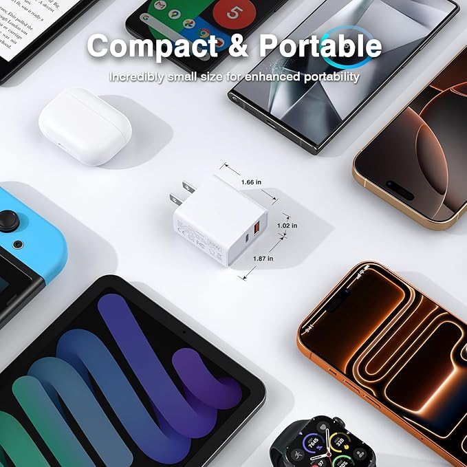 3 Pack USB C Wall Charger, 20W Durable Dual Port QC+PD 3.0 Power Adapter, Double Fast Plug Charging Block for iPhone 14/15/16/17 Pro/Pro Max/Plus, XS/XR/X, Watch Series 8/7 Cube,White