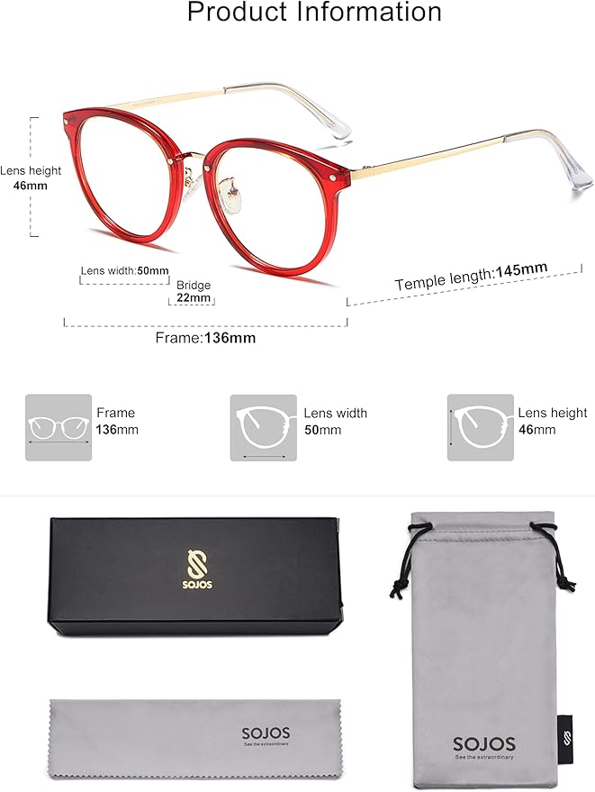 SOJOS Retro Round TR90 Blue Light Reading Glasses Womens Mens Readers Computer Glasses Eyewear Frame SJ9001