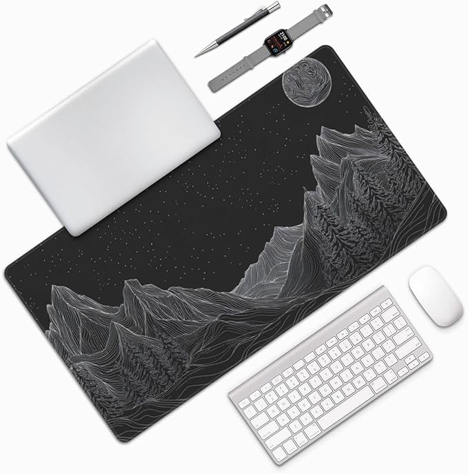 AQQA Black Gaming Mouse Pad (31.5x15.7 in), XL Large Mouse Mat Long Desk Pad with Non-Slip Rubbe Stitched Edges, Keyboard Mousepad for Work, Game, Office, Home (Mountain)