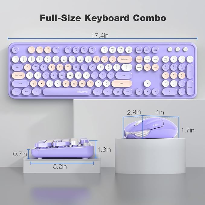 MOFII Wireless Keyboard and Mouse Combo Purple Colorful Full Size Round Key Typewriter Keyboards, 2.4G USB Keyboard Mice with 2-1 Nano Dongle for Computer Laptop PC Desktop Chromebook Smart TV