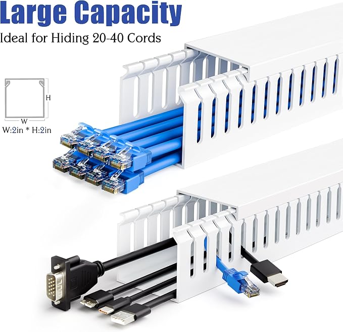 ZhiYo 2x2in Professional Server Rack Cable Management Raceway, Cable Raceway Kit, Electrically Safe PVC Open Slot Wire Cover, Cord Hider for Under Desk/Computer/Network Cords White - Image 7