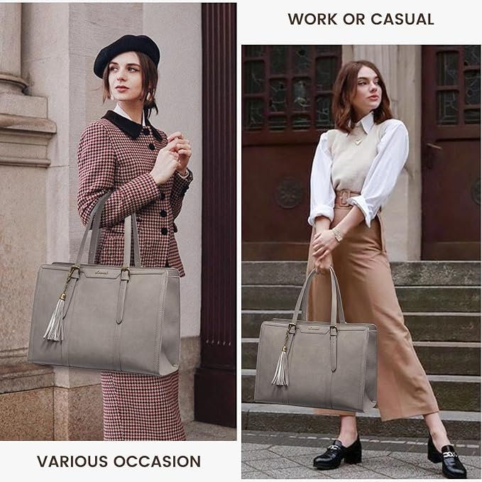 LOVEVOOK Laptop Bag for Women Vintage Leather Laptop Tote 15.6 inch Large Capacity Computer bag with Clutch Purse for Work