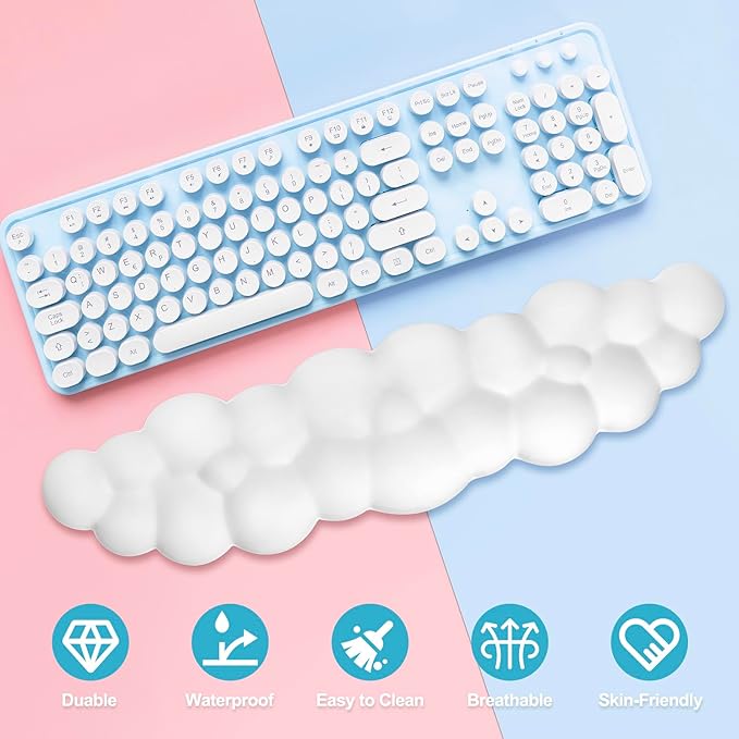Cloud Wrist Rest Keyboard – Memory Foam with PU Leather Wrist Support for Computer Keyboards, Ergonomically Designed for Typing Comfort and Pain Relief