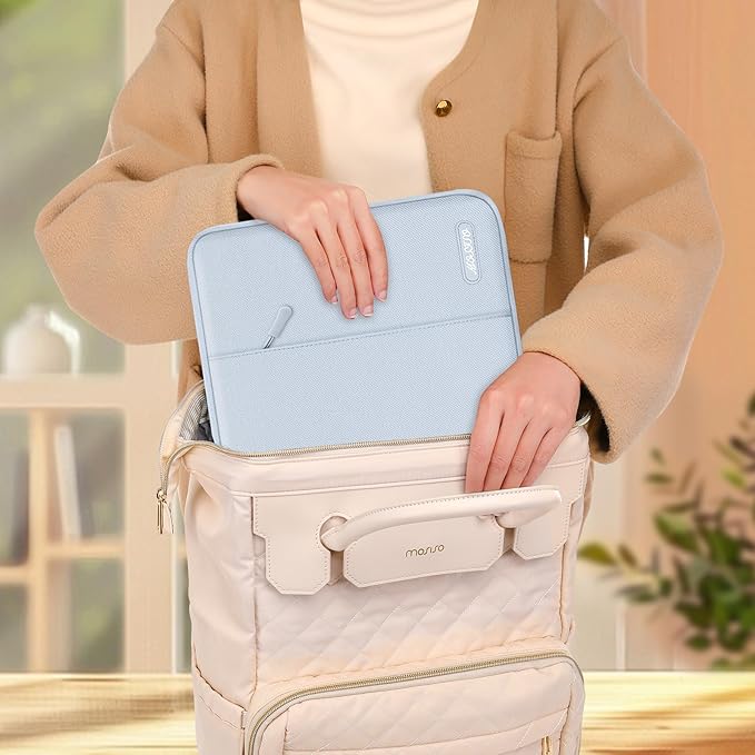 MOSISO Laptop Case 16 inch, 15-15.6 inch Laptop Sleeve Compatible with MacBook Pro 16 M5 M4 M3 M2 M1, HP Acer Dell Lenovo ASUS, Polyester Vertical Computer Sleeve Bag with Pocket, Baby Blue