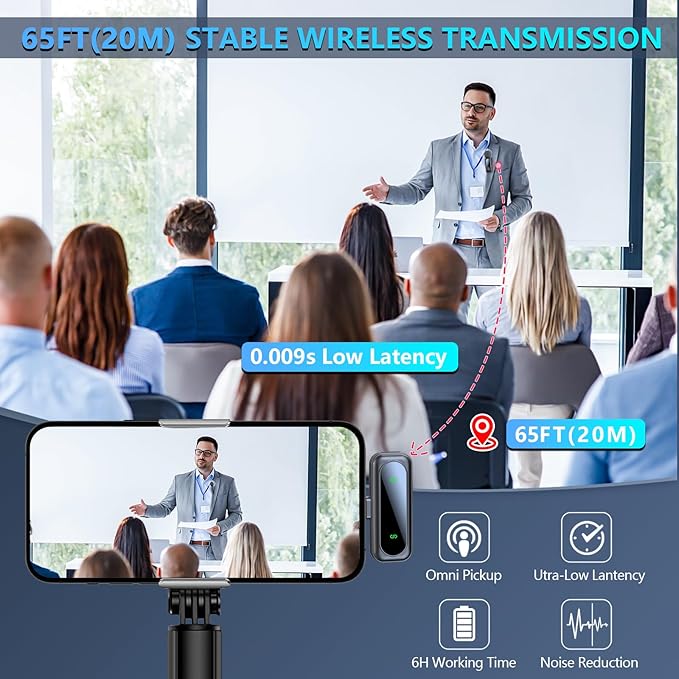 RICCHI Wireless Lavalier Microphone for iPhone iPad and Android Phone, 2pcs Mini Microphone with Noise Reduction Lapel Mic for Video Recording Interview Podcast YouTube TikTok