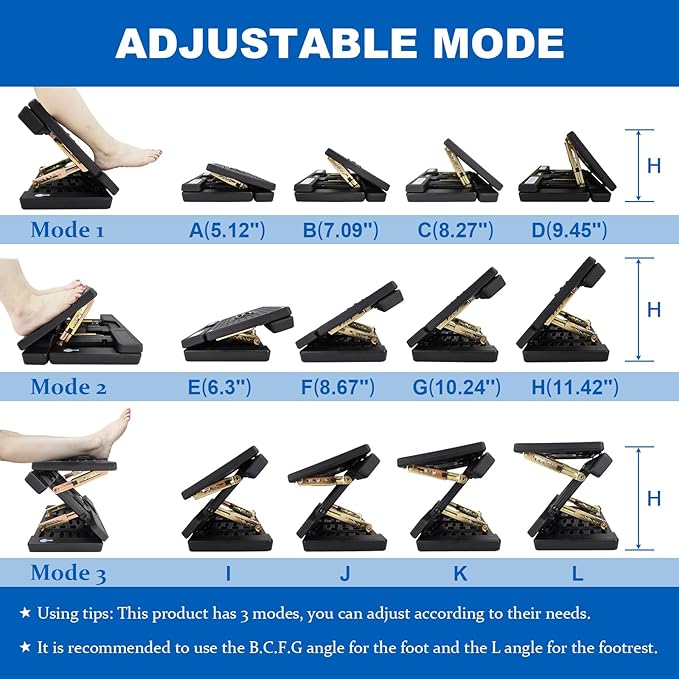 Foldable Foot Rest, Computer Foot Rest Under Desk, 12Modes Adjustable Ergonomic for Office, Loading Capacity 80 pounds, Removable EVA Cushion, All-Season(Black)