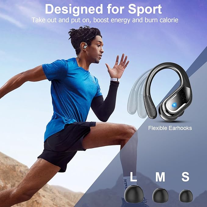 Ltinist Wireless Earbuds, 75hrs Bluetooth 5.4 Headphone Sport, 2025 Bluetooth Earbuds Deep Bass Over Ear Buds with Earhooks, ENC Noise Cancelling Earphone Mic, IPX8 Waterproof for Workout/Running/Gym