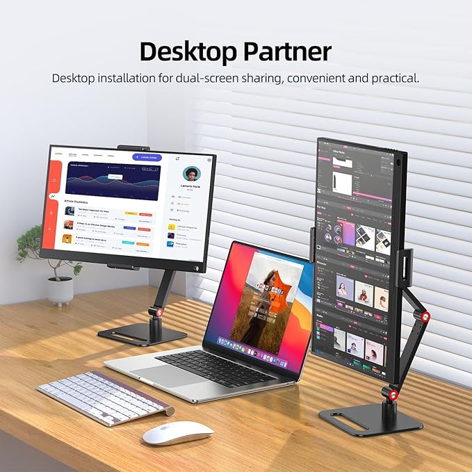 UPERFECT Adjustable Tablet Stand, 360° Swivel & 180° Tilt, Foldable Arm Holder for 4.7–9.87'' Telescopic Clamp, Compatible with ≤18.5'' Monitor/iPhone/iPad/Tablet, Aluminum Alloy, Black