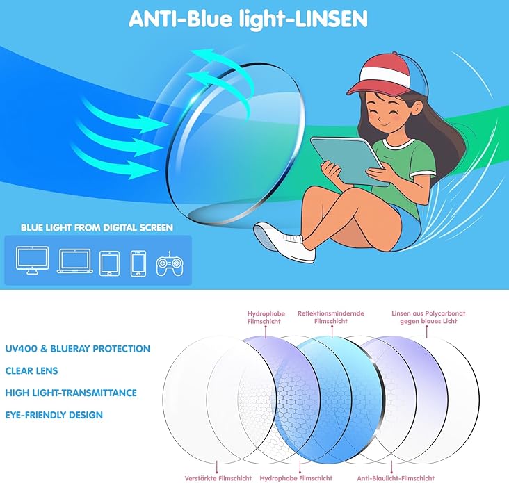 CHEERS DEVICES Blue Light Blocking Glasses for Kids Boys Girls Teens - Computer Glasses with Unbreakable Frame and Anti-Glare