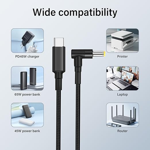 PNGKNYOCN 100W PD USB C to DC 5.5mm x 2.5mm Power Cord,90 Degree DC 5.5 x 2.5mm Male to USB Type C Male Power Charging Cable for PD Charger and PD Power Bank(1.8M)