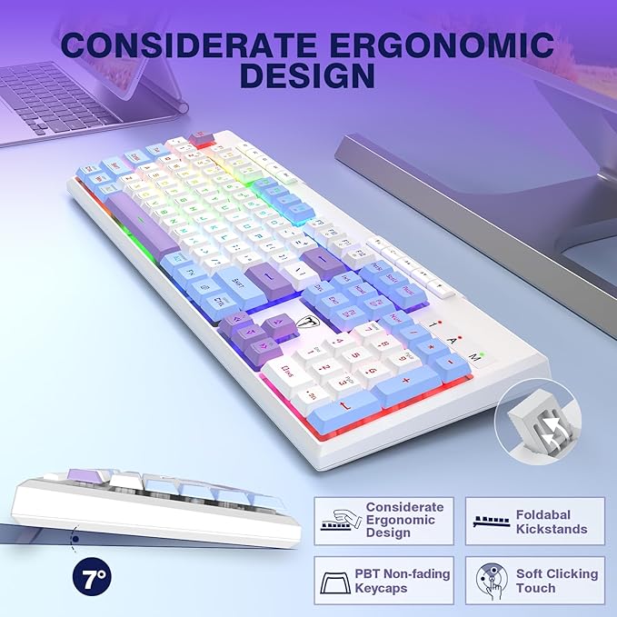 RisoPhy Wireless Gaming Keyboard, Tri-Mode BT5.0/2.4GHz/USB-C, RGB Light up Backlit Keyboards, Customizable Macro Keys, 26 Anti-ghosting Keys, 4000mAh Battery, Creamy Computer Keyboards