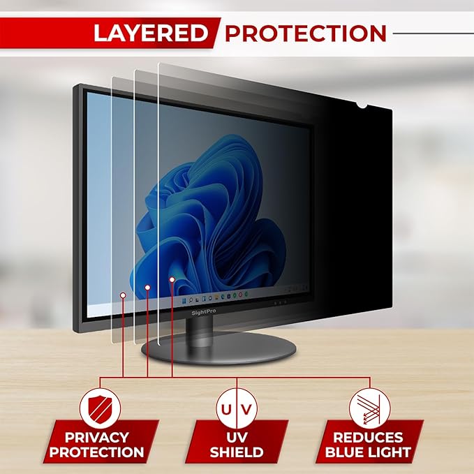 SightPro 21.5 Inch 16:9 Computer Privacy Screen Filter for Monitor - Privacy Shield and Anti-Glare Protector