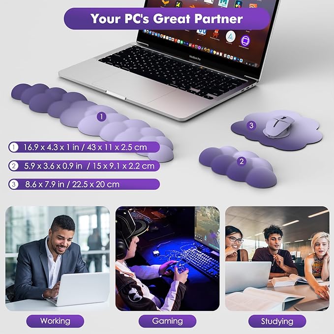 MoKo Cloud Wrist Rest, Ergonomic Cloud Keyboard Wrist Rest with Mouse Rest Wrist Pad, Durable Polyester Cloud Arm Rest Wrist Pad for Keyboard and Mouse for Office, Gaming, Computer, Laptop, Purple
