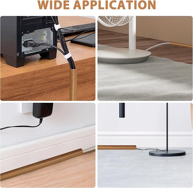 Floor Cord Cover Self Adhesive Cord Hider,10FT Cable Management, Extension Strip Protector for Wires, Prevent Cable Trips for Offices, Gyms, Exhibitions Cavity 0.39"(W) x 0.27"(H) BrownWood - Image 9
