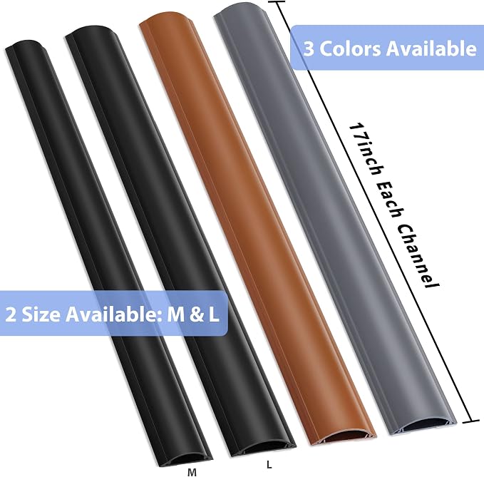 Cord Cover Floor 34in (2 x L17in), Large Capacity Floor Cable Cover, Hard PVC Cord Hider, Wire Cable Management Raceway, Grey, Cord Cavity - 1.8"(W) x 0.6"(H) - Image 6