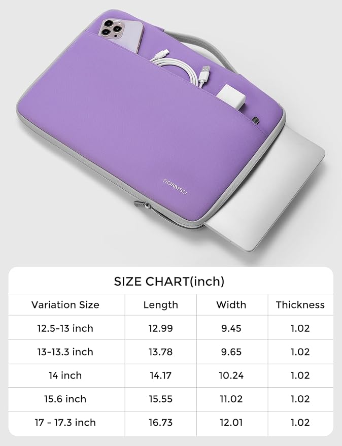 DOMISO 15.6 inch Laptop Case Sleeve Protective Cover Compatible with 16 inch MacBook Pro M4 M3 M2/Pro Max,15.6-16 inch HP Dell ASUS Lenovo Chromebook,Waterproof Computer Cases Bag with Handle,Purple