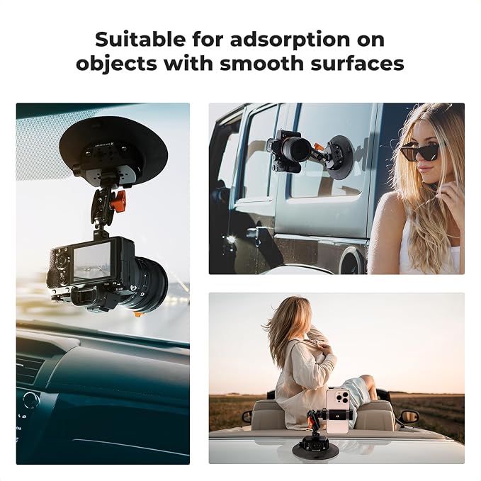 K&F CONCEPT 6" Suction Cup Camera Mount with Magic Arm, ARRI Style 1/4" 3/8" Threads, Quick Release Car Mount for DSLRs Action Camera Phone Video Shooting Compatible with Hero 13 12 DJI Insta360 - Image 7