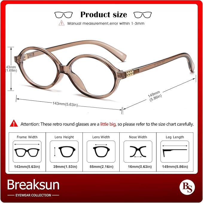 Breaksun Fashion Oval Glasses for Women Men Retro Round Tortoise Frame Blue Light Glasses Nerd Eyeglasses