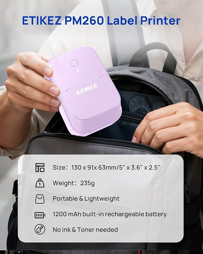 PM260 Label Maker Machine with Tape, 2 Inch Label Tape Maker Bluetooth Label Printer, Inkless Portable Label Maker for Home, Kitchen, School, Office Organization, Purple