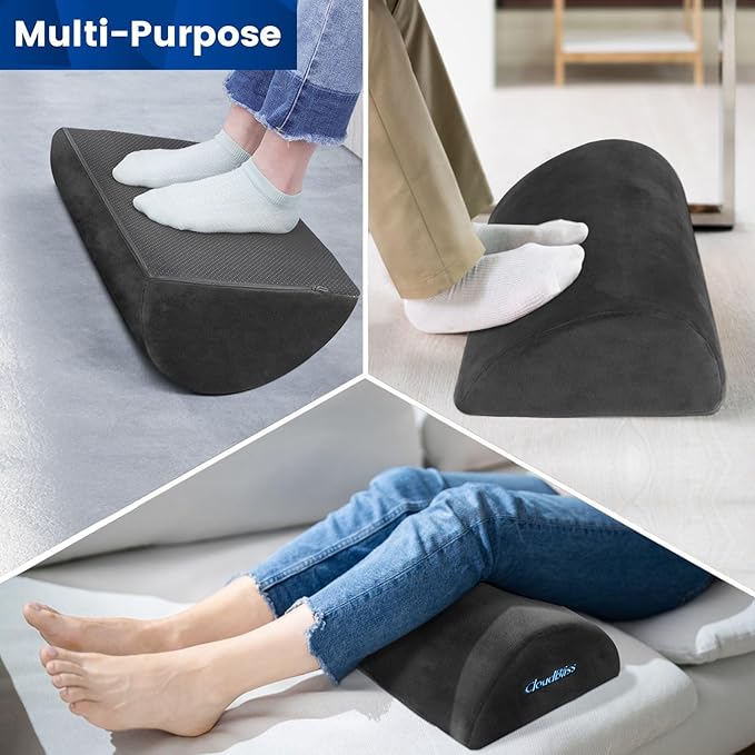 CloudBliss Foot Rest for Under Desk at Work,Office Desk Accessories with Soft Foam and Washable Removable Cover, Foot Stool for Office, Car, Home to Foot Support and Relax Ankles, Gray, Long