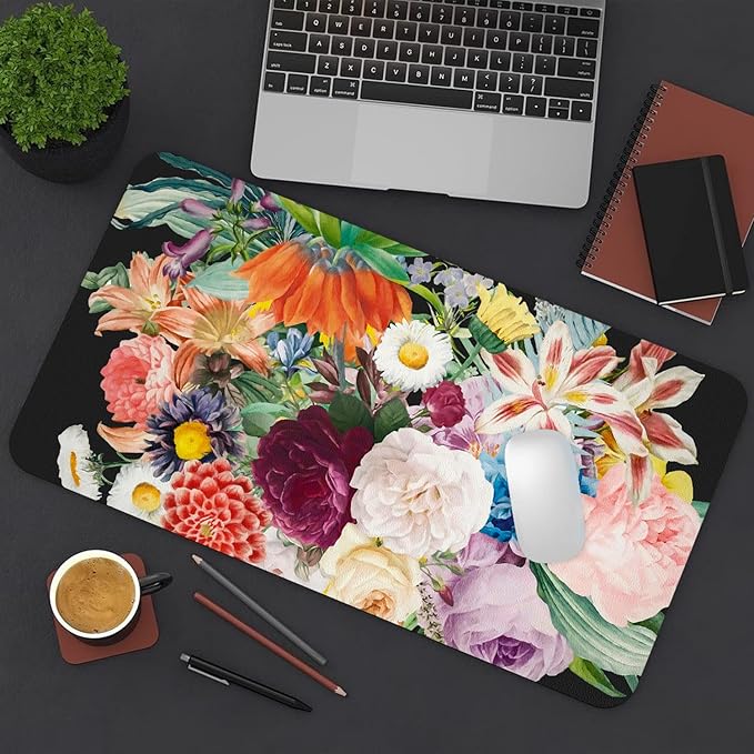 Desk Mat Large Protector Pad 31.5" ×15.7", Non-Slip PU Leather Desk Blotter, Waterproof Mouse Pad for Office Home Bouquet