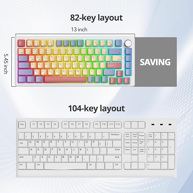 75% Wired Mechanical Gaming Keyboard, Hot Swappable Gasket Mount, White Switch, 82 Keys TKL, NKRO, Creamy for PC Laptop Windows Gamer (Marshmallow)