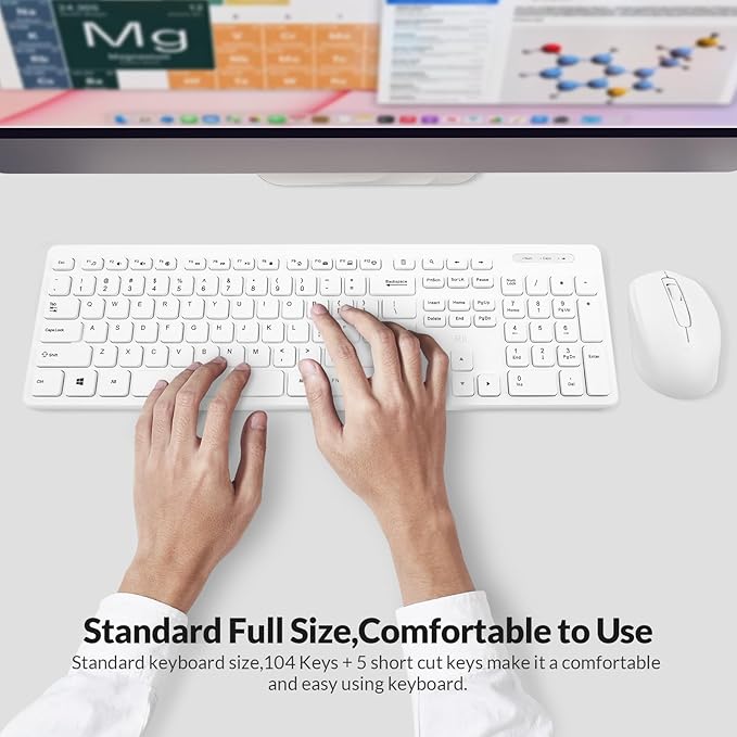 Wireless Keyboard and Mouse Combo - Rii Standard Office PC Keyboard and Optical Wireless Mice (White)