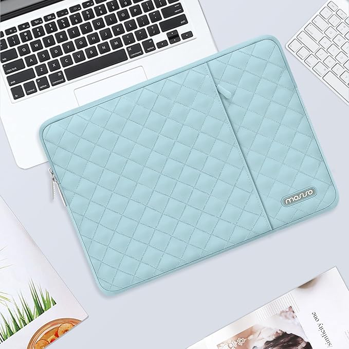MOSISO Laptop Case 13.3 inch, 13-13.3 inch Laptop Sleeve Compatible with MacBook Air/Pro 13 / Pro 14, HP Dell Acer ASUS Lenovo,Square Quilted Vertical Computer Bag with Pocket&Small Case, Ice Blue