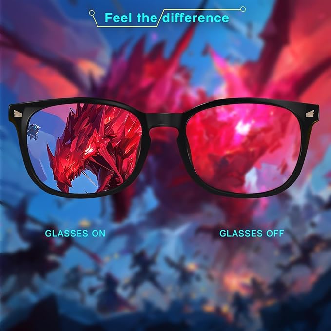 Red Lens Glasses Blue Light Glasses Men Women - 99.9% Blue Green Blocking for Computer, Gaming, TV, Phone Screens