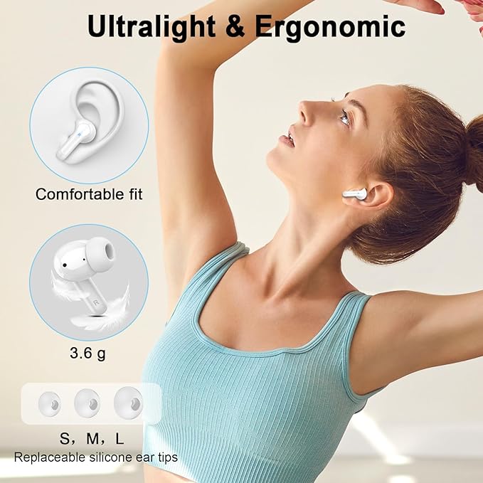 Wireless Headphones, 2026 3D-Stereo Bluetooth 5.4 Earbuds Bass Ear Bud, 4 ENC Noise Cancelling Mic, 40+Hrs USB-C Earphone in-Ear, IP-X7 Waterproof Headset Sport Workout for Laptop Pad Android iOS
