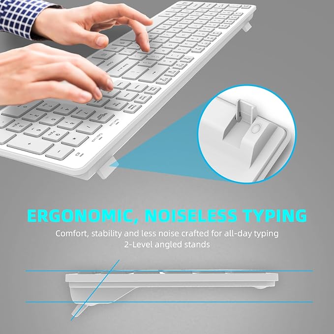 Slim Wireless Keyboard for Mac and Windows, Ultra Quiet Low-Profile Flat Key Board with Full-Size Keys, 2.4GHz Wire Less for PC, Mac, Windows 11/10/8/7 (Wireless Keyboard White-1)
