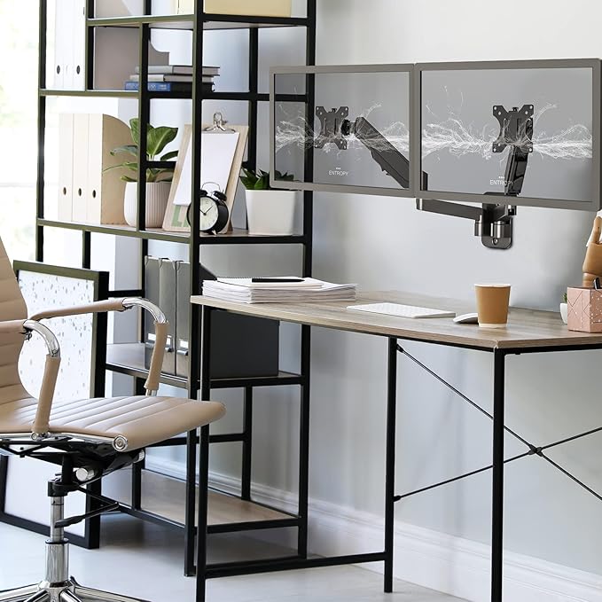 UPGRAVITY Dual Monitor Wall Mount, Double Monitor Wall Stand for Two 17-32 inch Flat Computer Screens, Height Adjustable Gas Spring Mounted Bracket Arms Hold up to 17.6lbs, VESA 75/100