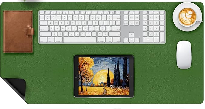 Green Leather Desk Mat, Dual-Side Use Desk Matt for Desktop, Waterproof Computer Mats for Office/Study/Home