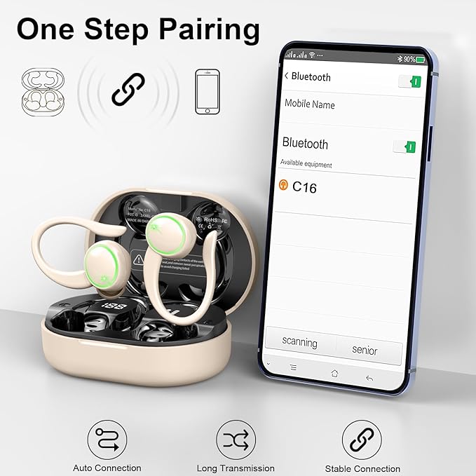 Wireless Earbuds, Bluetooth Headphones Sports, Deep Bass Earphones Gym Running, IP7 Waterproof Headset with Earhook Workout, 50H Playback Over-Ear Buds with ENC Noise Cancelling Mic